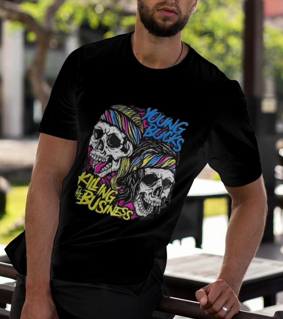 Young Bucks Killing The Business Neon Skulls Bandanas T-Shirt