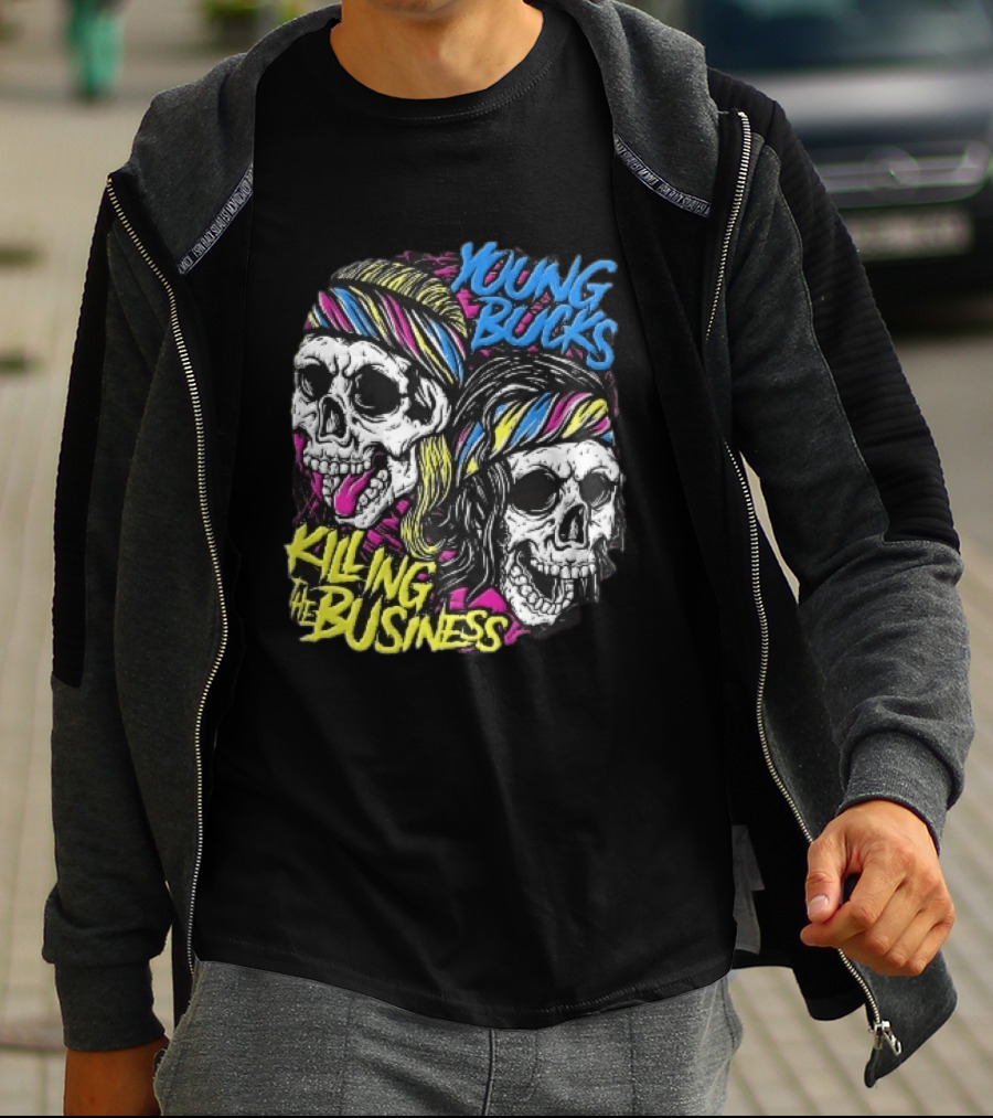 Young Bucks Killing The Business Neon Skulls Bandanas T-Shirt