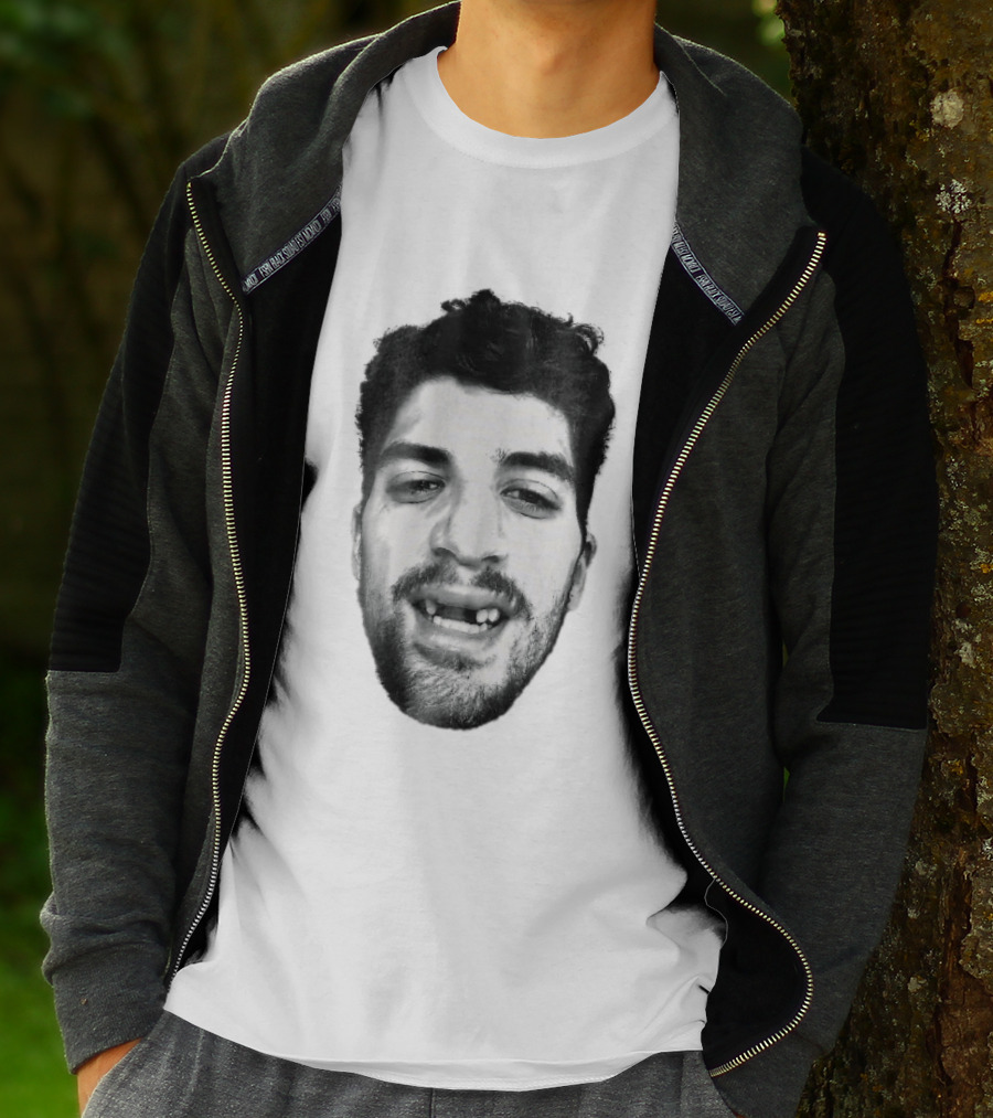 Black White Halftone Bearded Man Missing Front Teeth T-Shirt