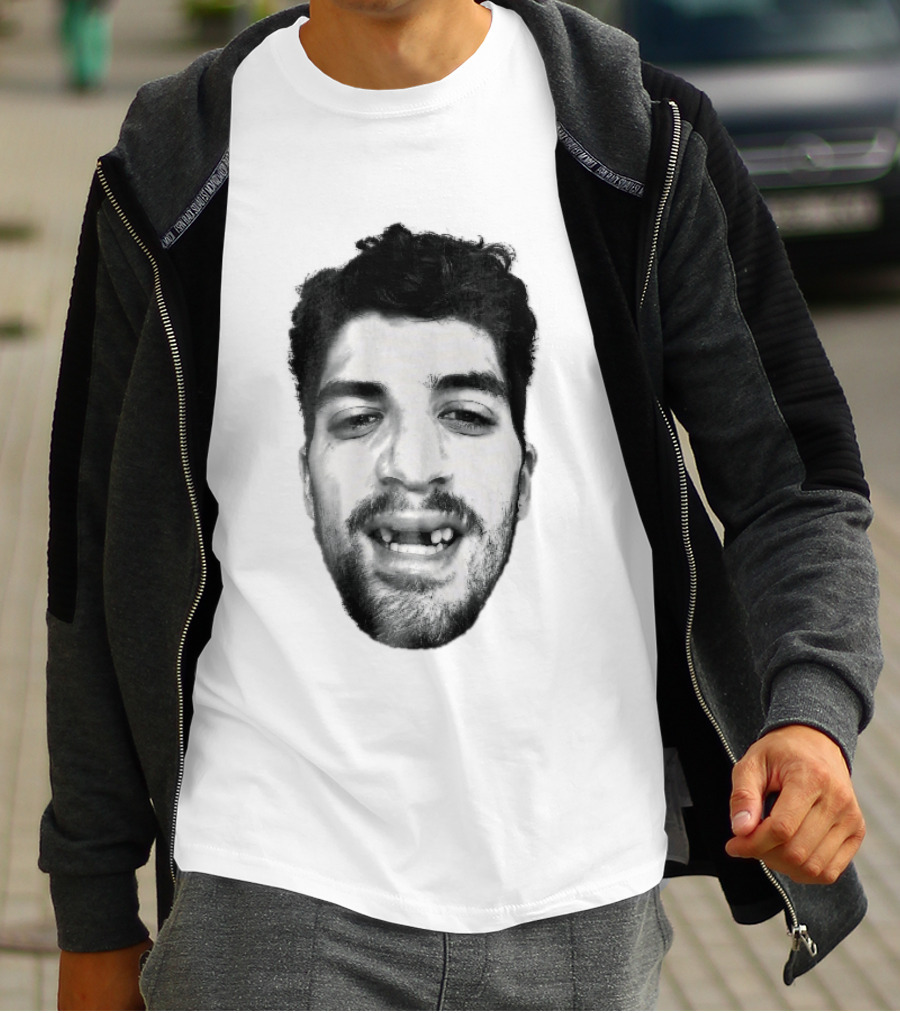 Black White Halftone Bearded Man Missing Front Teeth T-Shirt