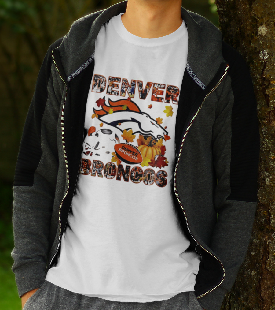 Denver Broncos Football Autumn Fall Leaves Pumpkin Halloween 2026 T-Shirt