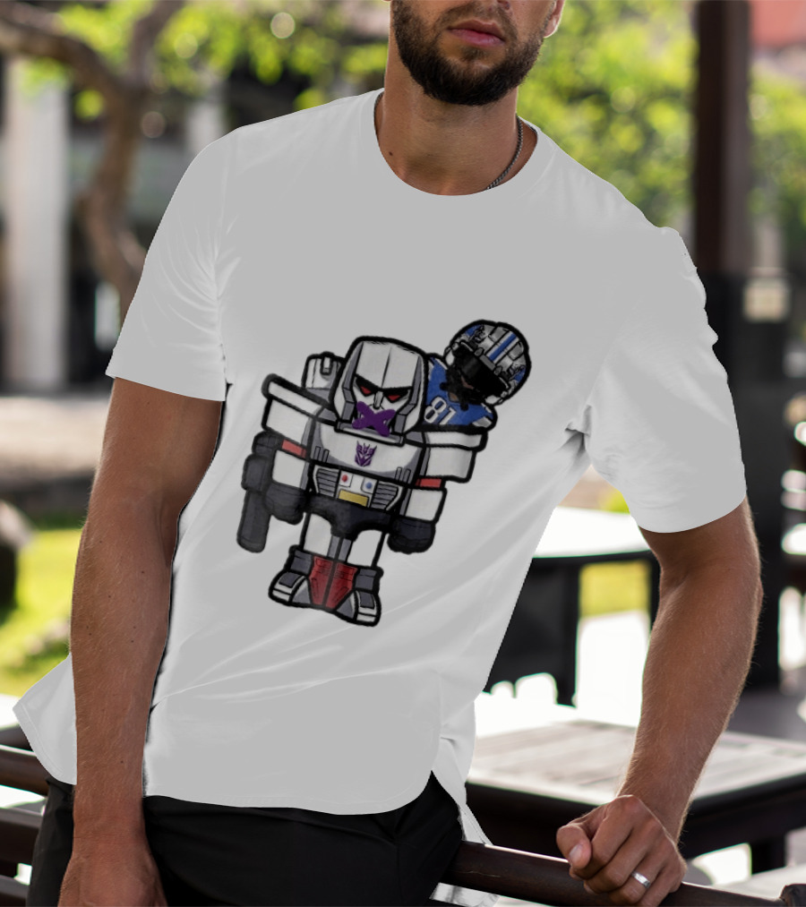 Detroit Lions Chibi Megatron Transformers Cartoon Tape On Mouth Caricature T-Shirt