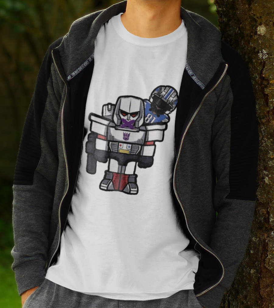 Detroit Lions Chibi Megatron Transformers Cartoon Tape On Mouth Caricature T-Shirt