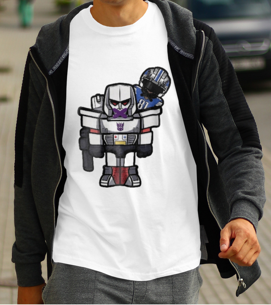 Detroit Lions Chibi Megatron Transformers Cartoon Tape On Mouth Caricature T-Shirt