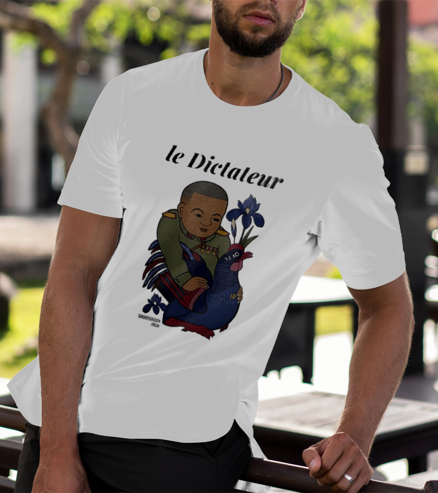 Le Dictateur Sportsbook 2026 Military Officer Cartoon French Rooster Iris Flowers T-Shirt