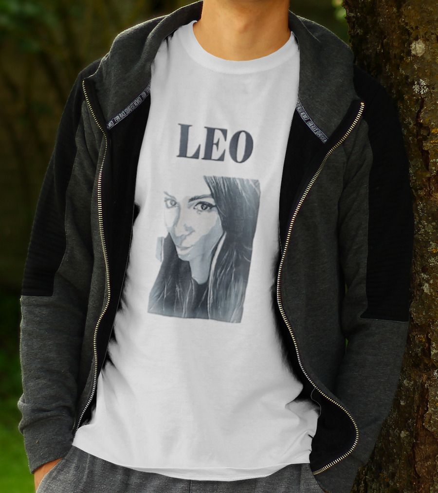 Leo Woman Long Hair Monochromatic Selfie Close Up T-Shirt