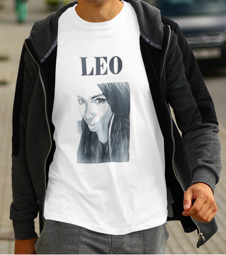 Leo Woman Long Hair Monochromatic Selfie Close Up T-Shirt