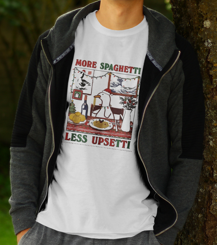 More Spaghetti Less Upsetti Duck Eating Pasta Christmas Scene T-Shirt