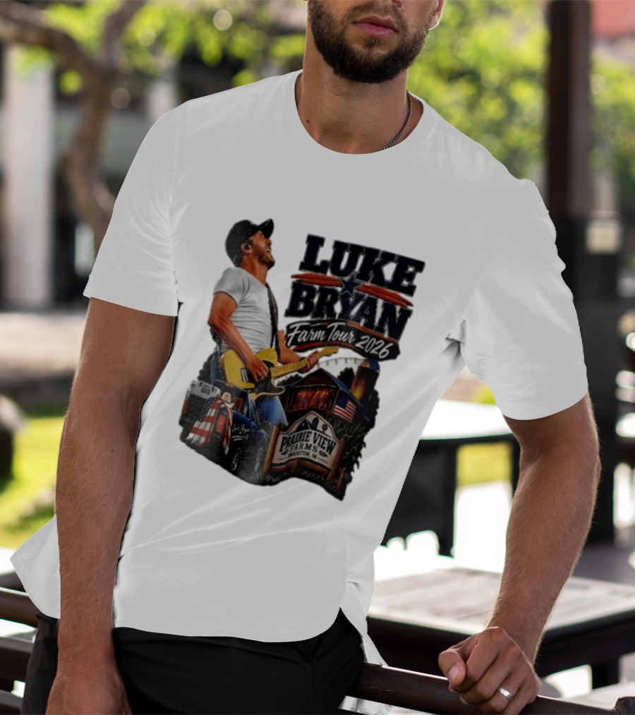 Luke Bryan Farm Tour 2026 Prairie View Farms Brookston IN Pickup Truck Barn Scene T-Shirt
