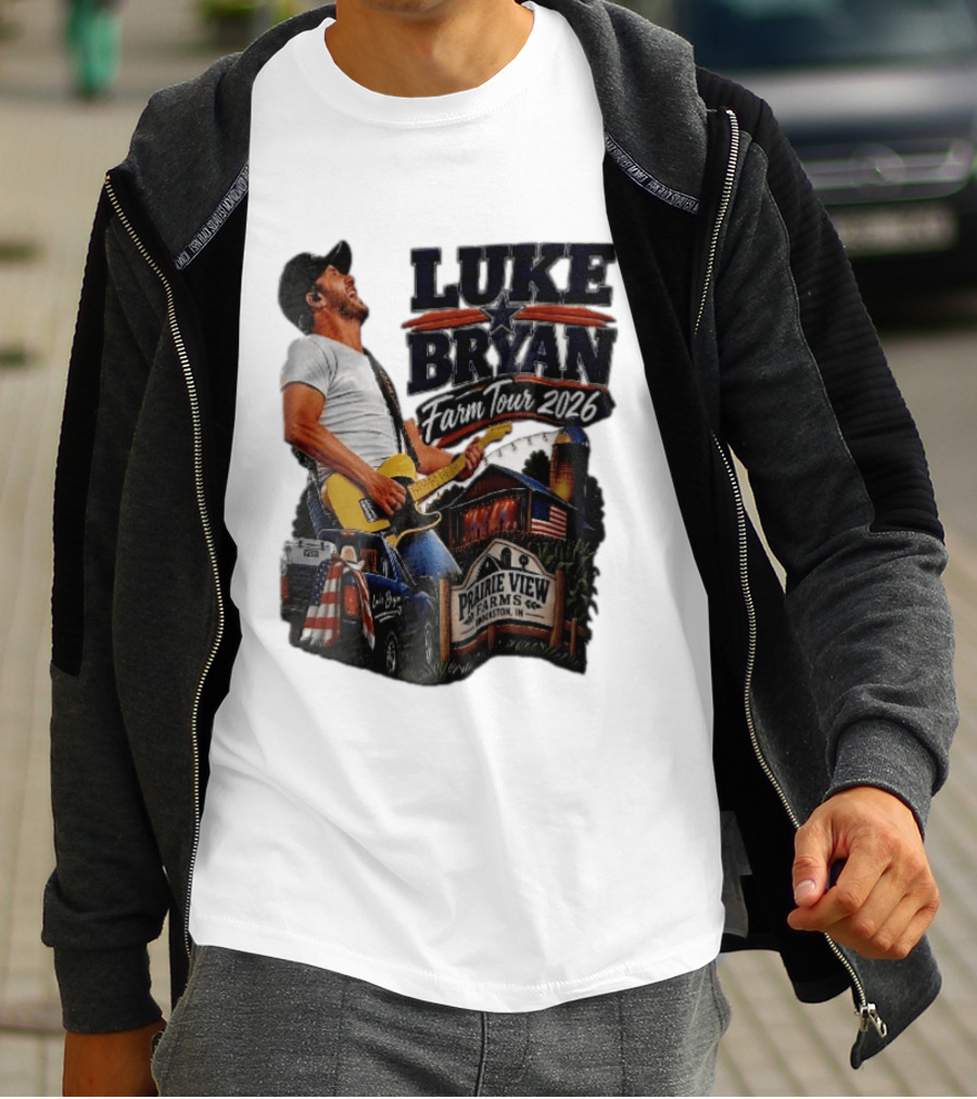 Luke Bryan Farm Tour 2026 Prairie View Farms Brookston IN Pickup Truck Barn Scene T-Shirt