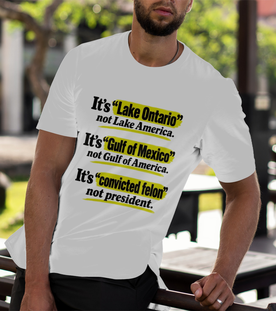 It's Lake Ontario Not Lake America Gulf Of Mexico Not Gulf Of America Convicted Felon Not President T-Shirt