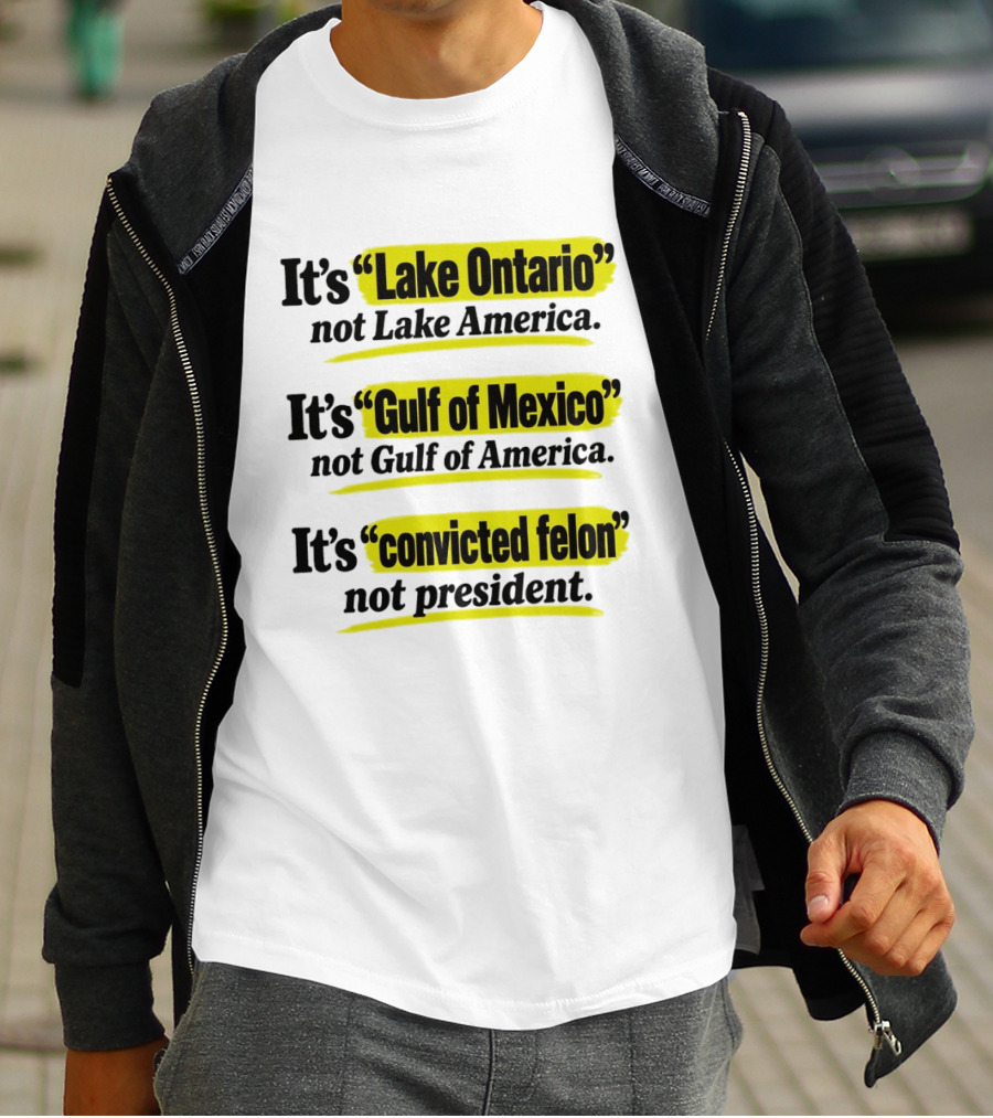 It's Lake Ontario Not Lake America Gulf Of Mexico Not Gulf Of America Convicted Felon Not President T-Shirt