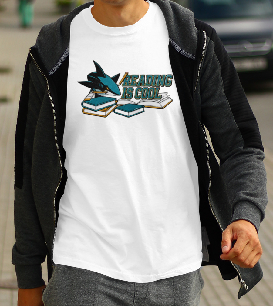 San Jose Sharks Reading Is Cool Books And Shark With Pencil T-Shirt