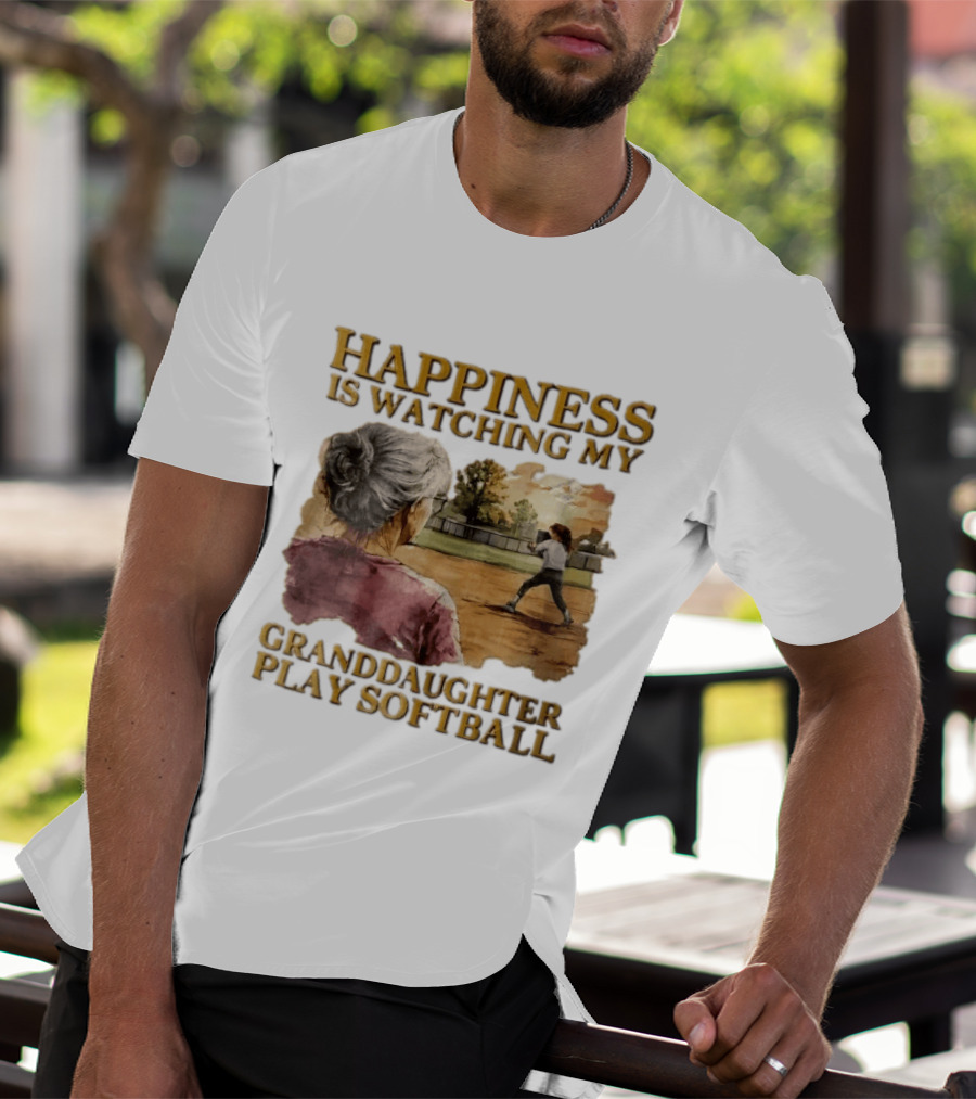 Happiness Is Ing My Granddaughter Play Softball Grandmother Back View Girl Field Sunset T-Shirt