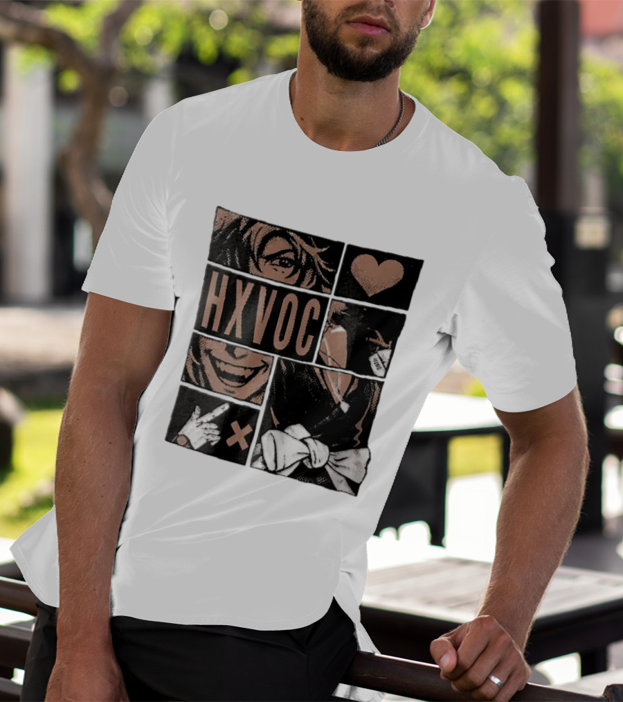 Hxvoc Halftone Manga Vampire Comic Panels Fangs Heart Bow T-Shirt