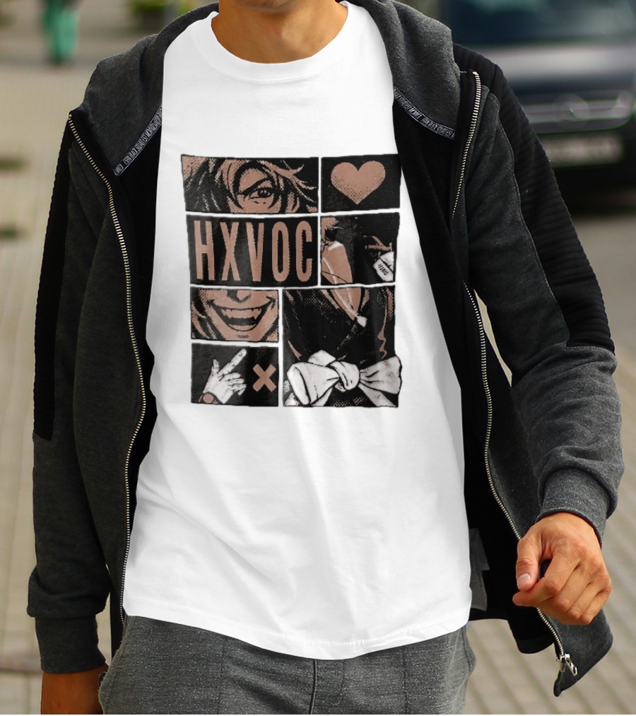 Hxvoc Halftone Manga Vampire Comic Panels Fangs Heart Bow T-Shirt