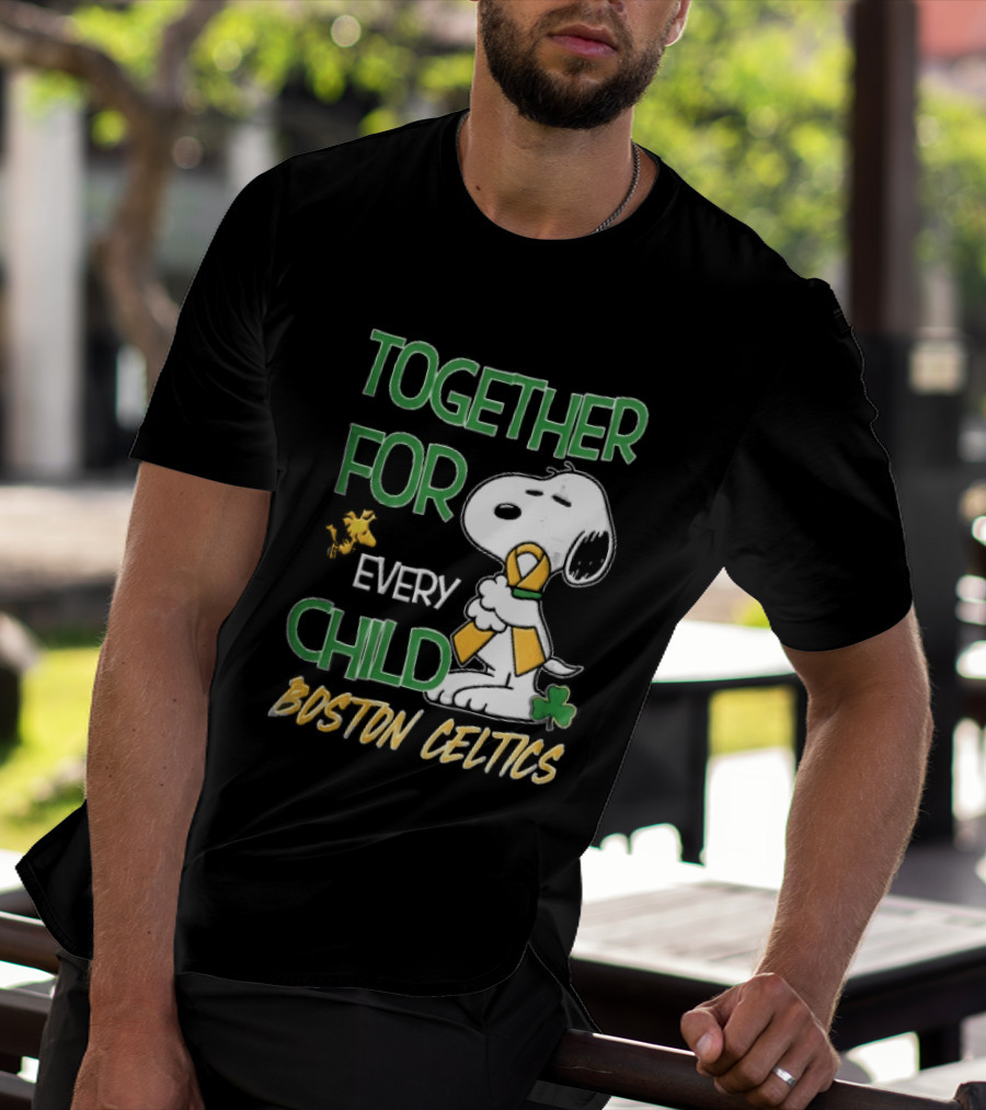 Boston Celtics Together Cartoon Dog Bird Awareness Ribbon Shamrock T-Shirt
