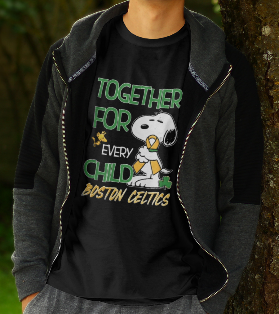 Boston Celtics Together Cartoon Dog Bird Awareness Ribbon Shamrock T-Shirt