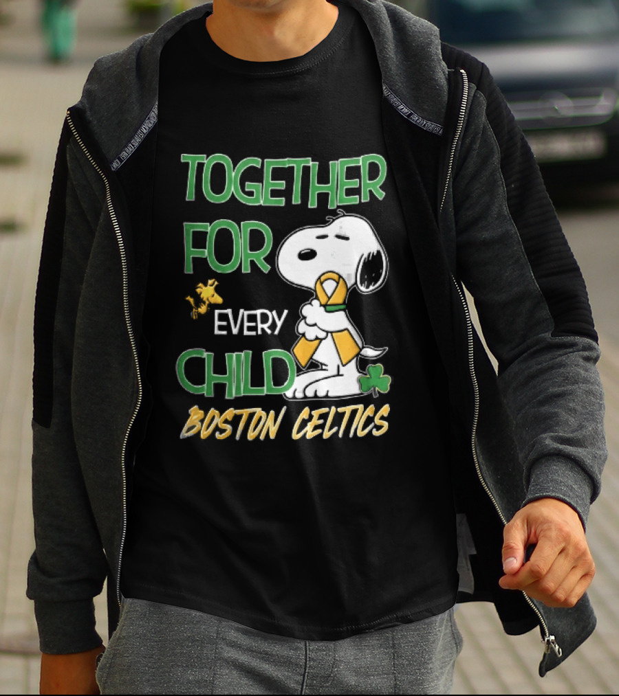 Boston Celtics Together Cartoon Dog Bird Awareness Ribbon Shamrock T-Shirt