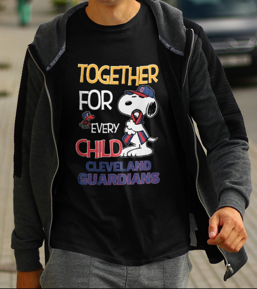 Cleveland Guardians Together For Every Child Snoopy Awareness Ribbon MLB T-Shirt