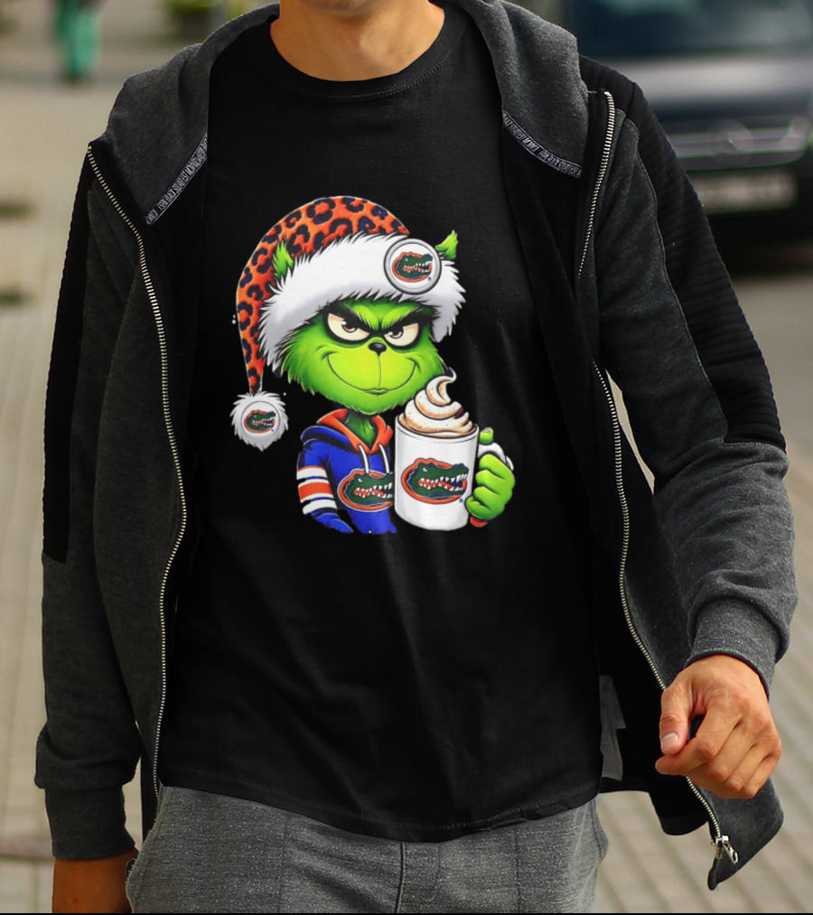Holiday 2026 Grinch In Florida Gators With Festive And Santa Hat T-Shirt