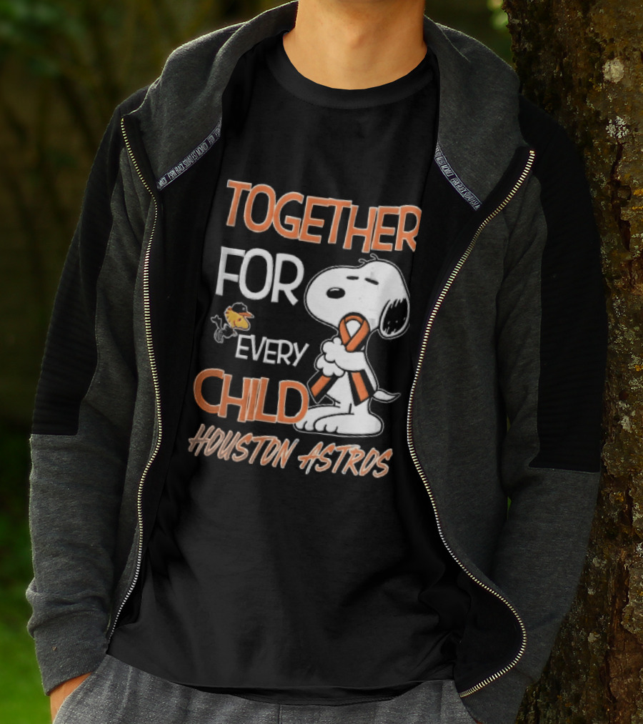 Together For Every Child Houston Astros Snoopy Woodstock Orange Ribbon MLB T-Shirt