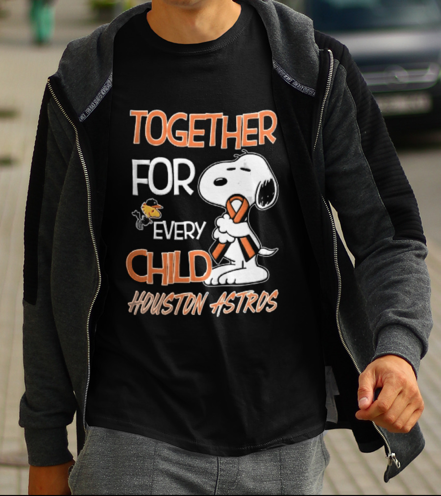 Together For Every Child Houston Astros Snoopy Woodstock Orange Ribbon MLB T-Shirt