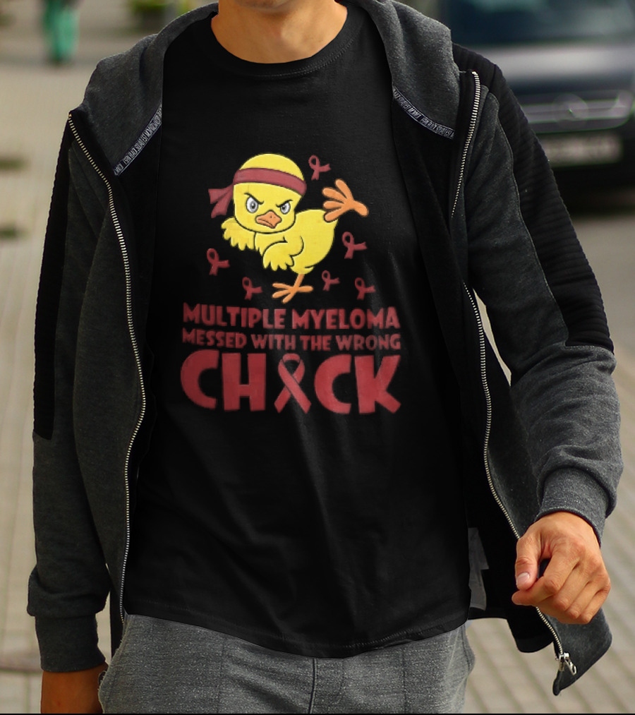 Multiple Myeloma Messed With The Wrong Chick Angry Yellow Bird Red Awareness Ribbons T-Shirt
