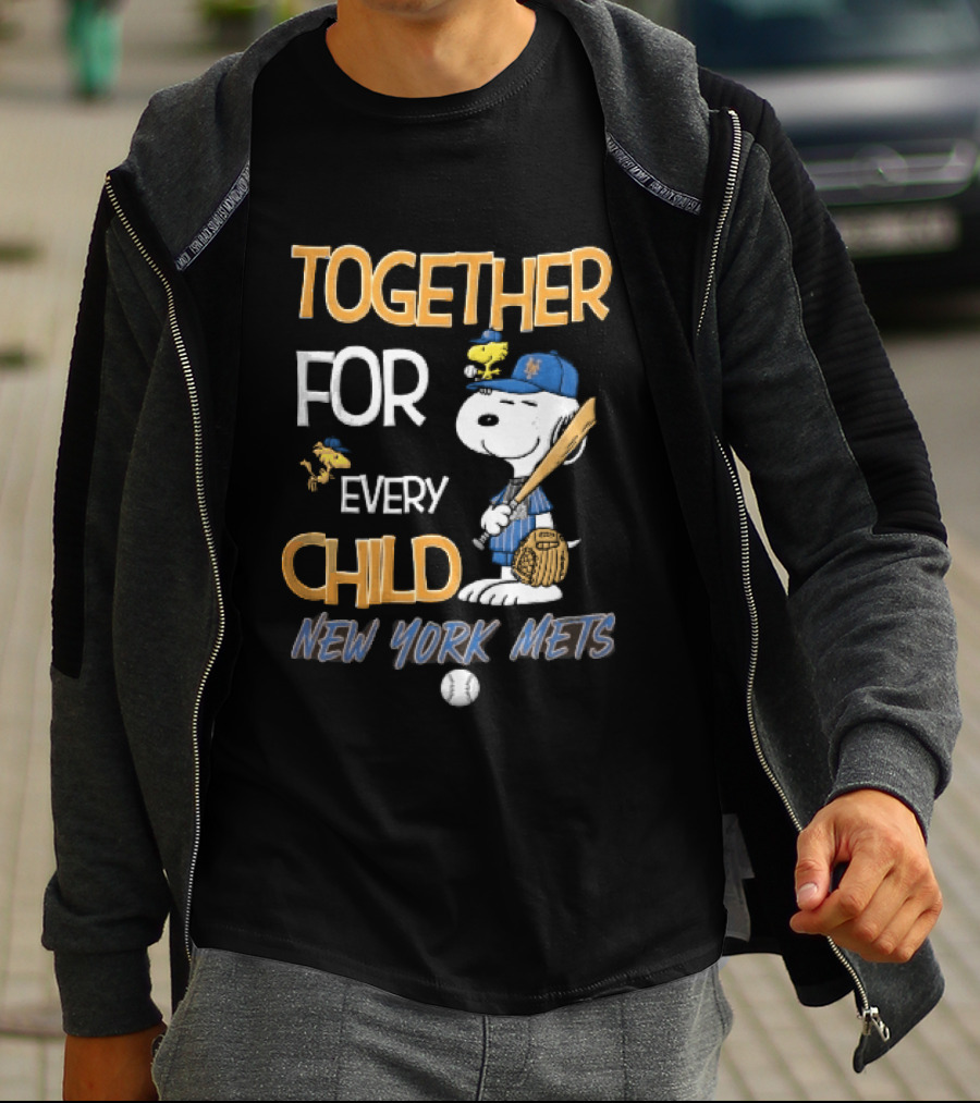 Together For Every Child New York Mets Snoopy Woodstock Baseball Bat Glove T-Shirt