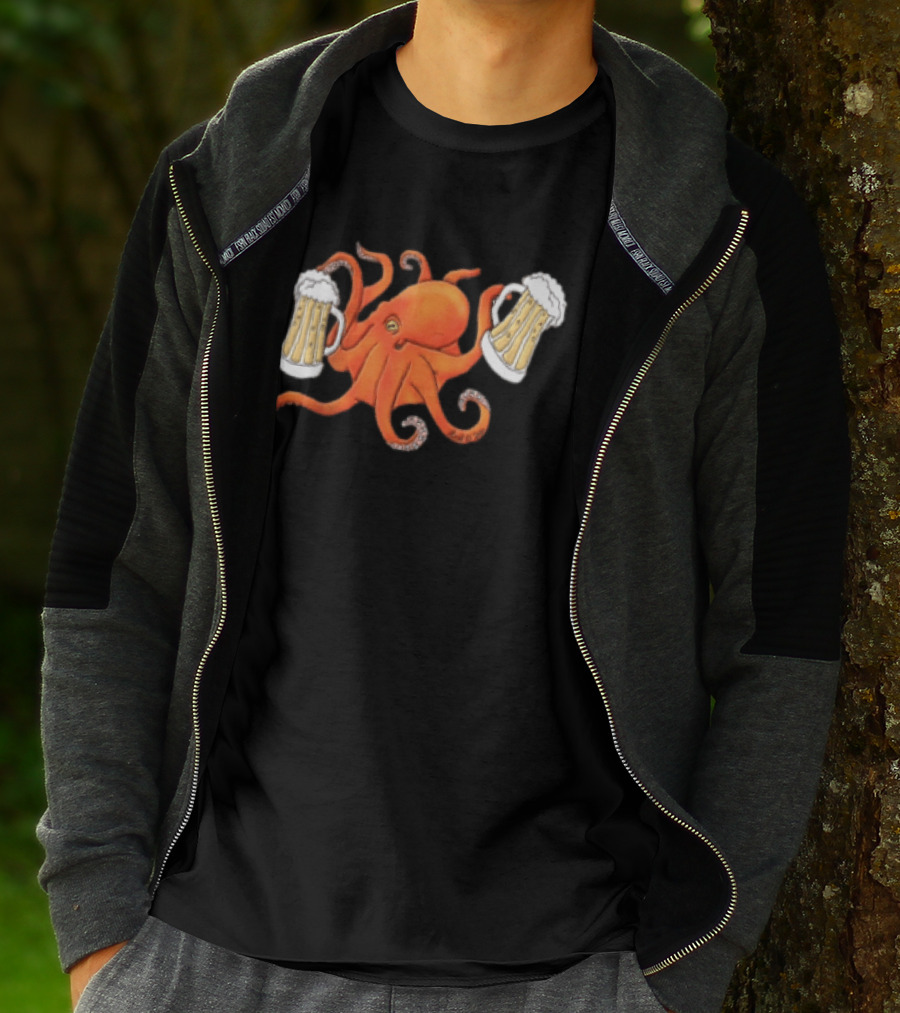 Octopus Holding Beers Meme Dual S Celebration T-Shirt