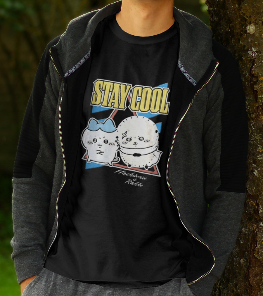 Stay Cool Hachiware And Rakko Distressed Cartoon Anime Characters T-Shirt