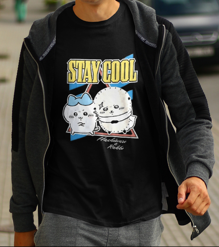 Stay Cool Hachiware And Rakko Distressed Cartoon Anime Characters T-Shirt