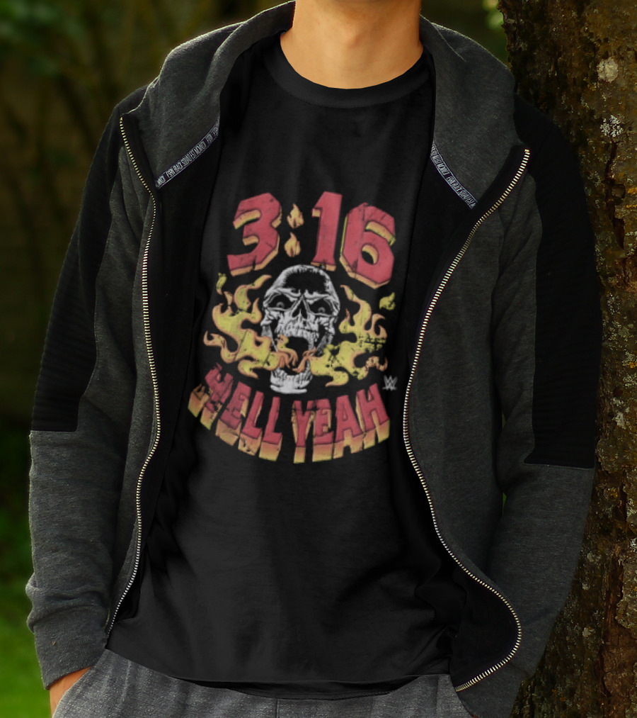 Steve Austin Stone Cold 3 16 Skull Flaming Hell Yeah WWE T-Shirt