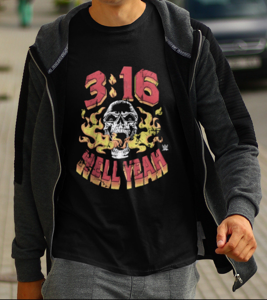 Steve Austin Stone Cold 3 16 Skull Flaming Hell Yeah WWE T-Shirt
