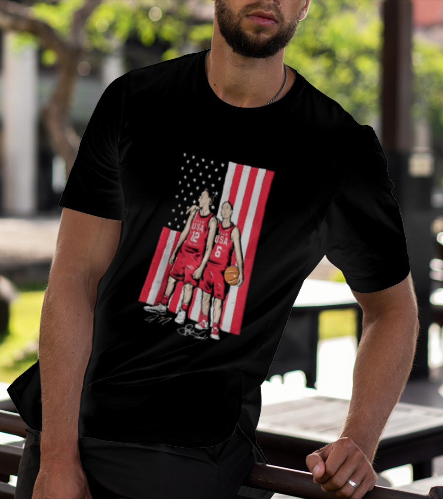 Sue Bird Diana Taurasi USA Basketball American Flag Signatures T-Shirt