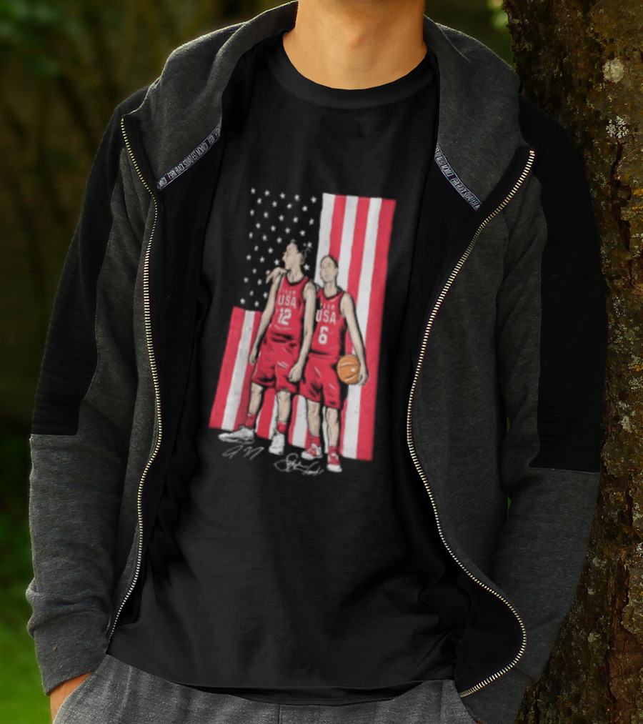Sue Bird Diana Taurasi USA Basketball American Flag Signatures T-Shirt