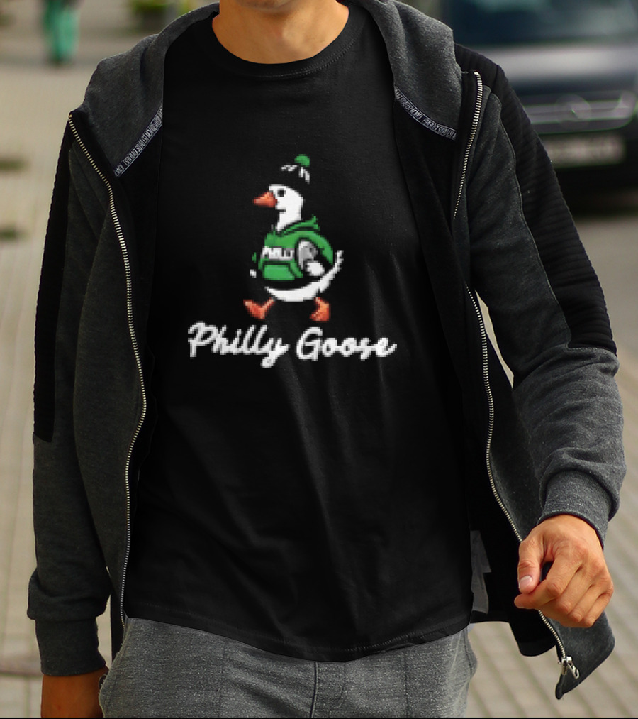 Philly Goose Cartoon In Green Football Hat T-Shirt