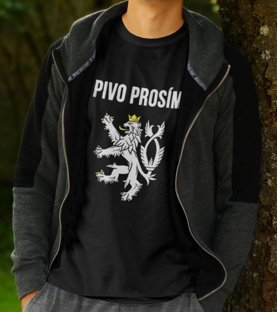 Pivo Prosim Crowned White Double Tailed Czech Lion T-Shirt