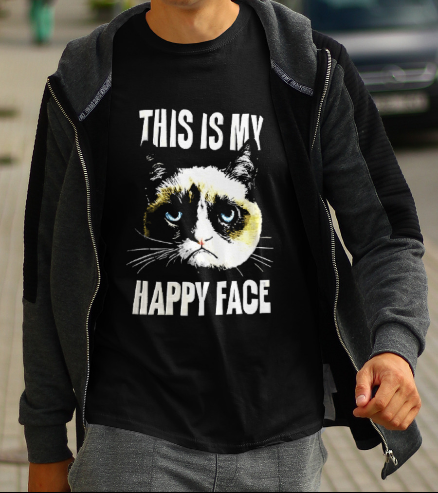 This Is My Happy Face Grumpy Cat Blue Eyes Frowning T-Shirt