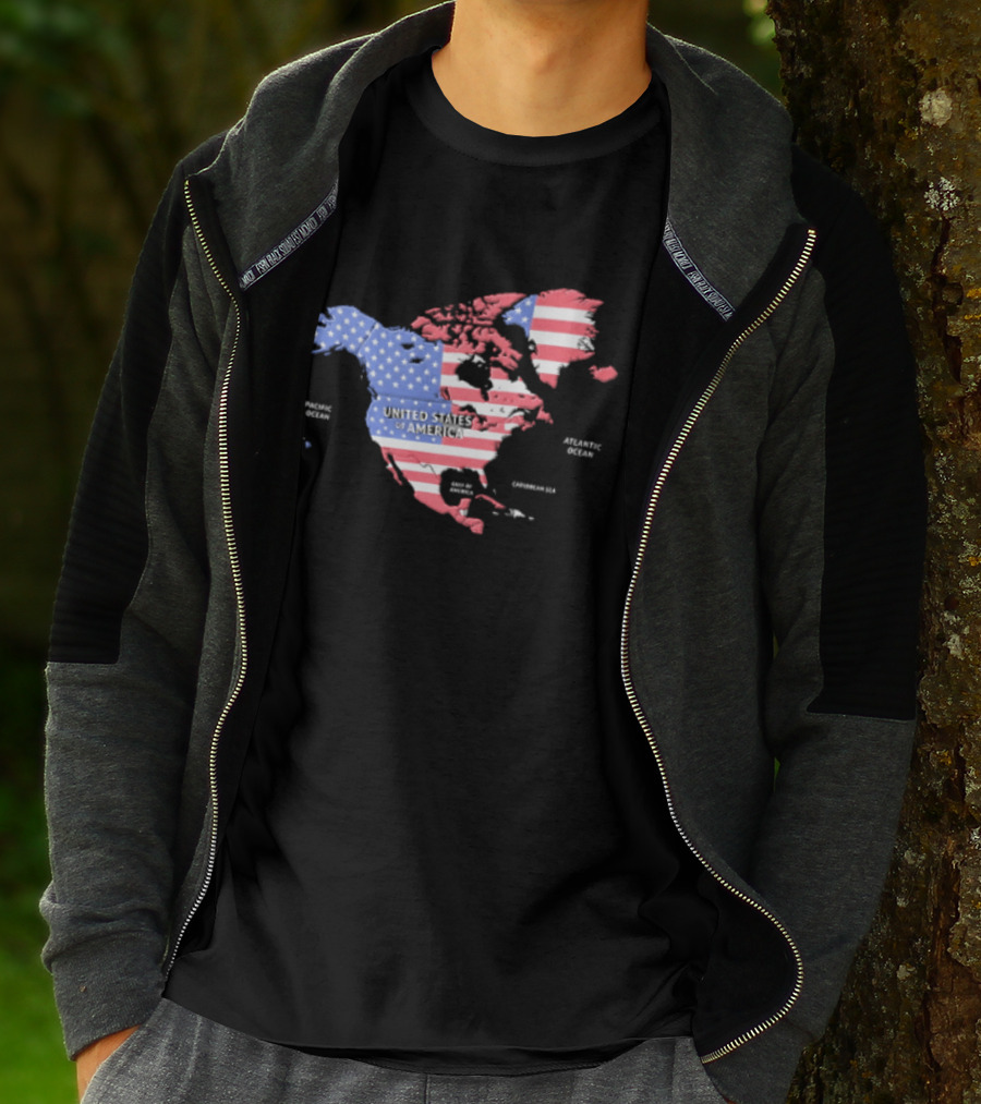 United States American Flag Map Of North America Featuring USA Canada Mexico Greenland T-Shirt