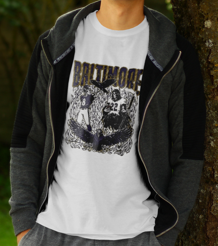 Baltimore Ravens Skeleton Grim Reaper Scythe Purple Flames Football Players Ravens T-Shirt