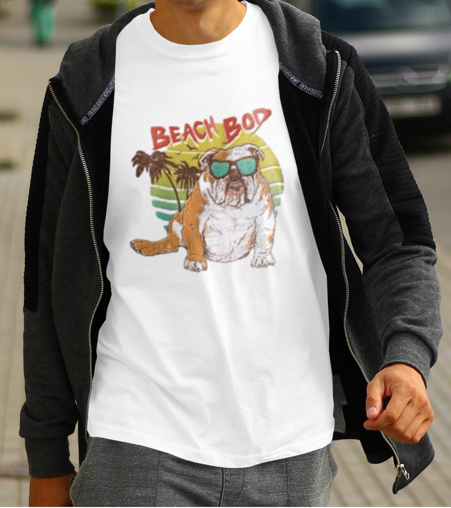 Beach Bod Bulldog With Sunglasses And Palm Trees T-Shirt