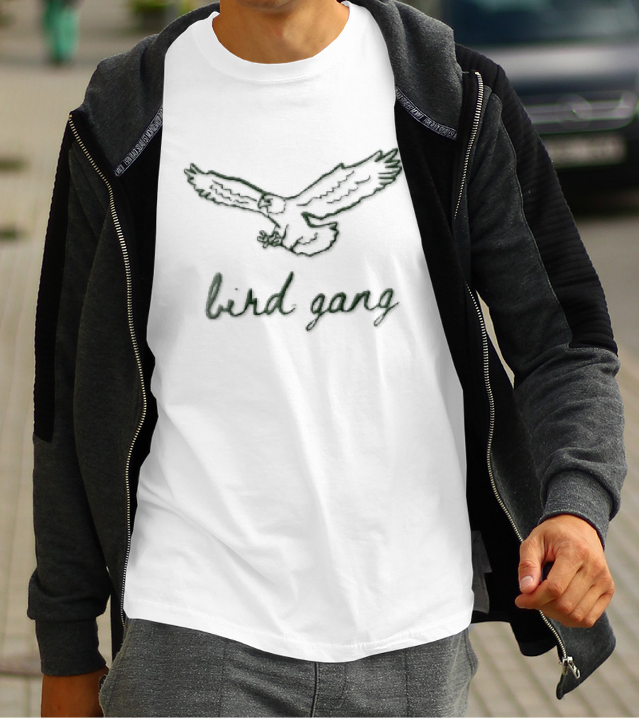 Bird Gang Flying Eagle Spreading Wings Green Line Sketch T-Shirt