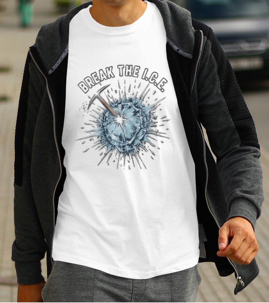 Break The Ice Pickaxe Shattering Frozen Sphere Splatter Shards T-Shirt