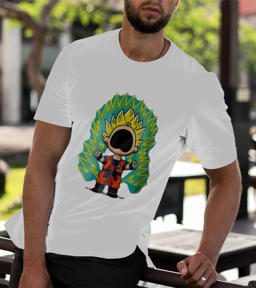 Cartoon Super Saiyan Screaming Boy With Yellow Aura And Orange Suit T-Shirt