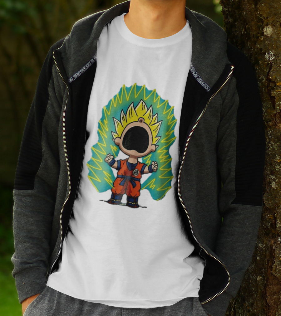Cartoon Super Saiyan Screaming Boy With Yellow Aura And Orange Suit T-Shirt