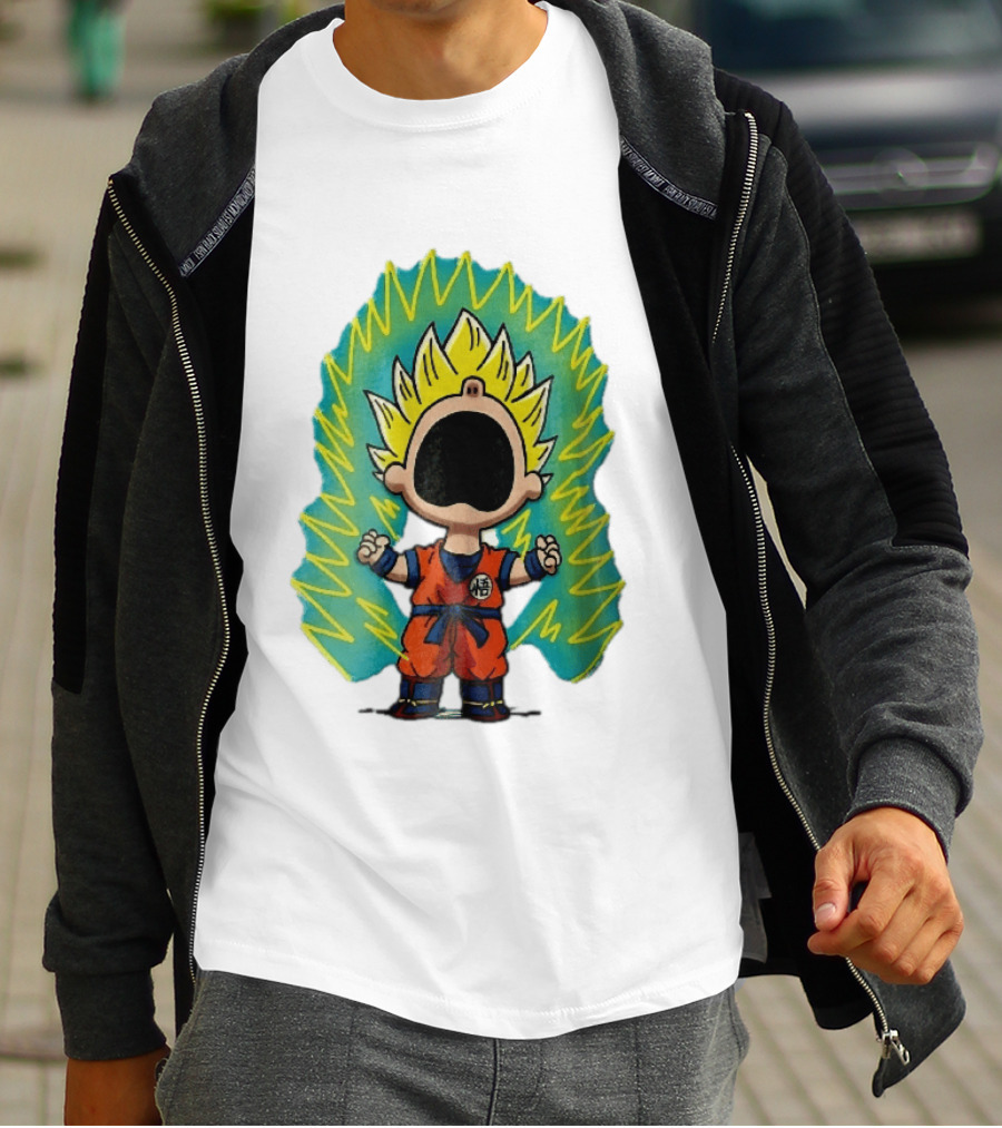 Cartoon Super Saiyan Screaming Boy With Yellow Aura And Orange Suit T-Shirt