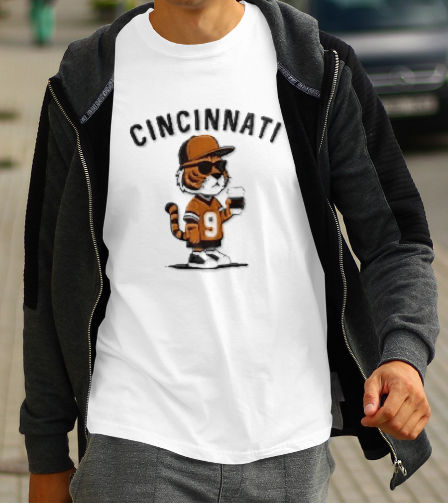 Cincinnati Bengals Cartoon Tiger Sunglasses Jersey Coffee Cup T-Shirt