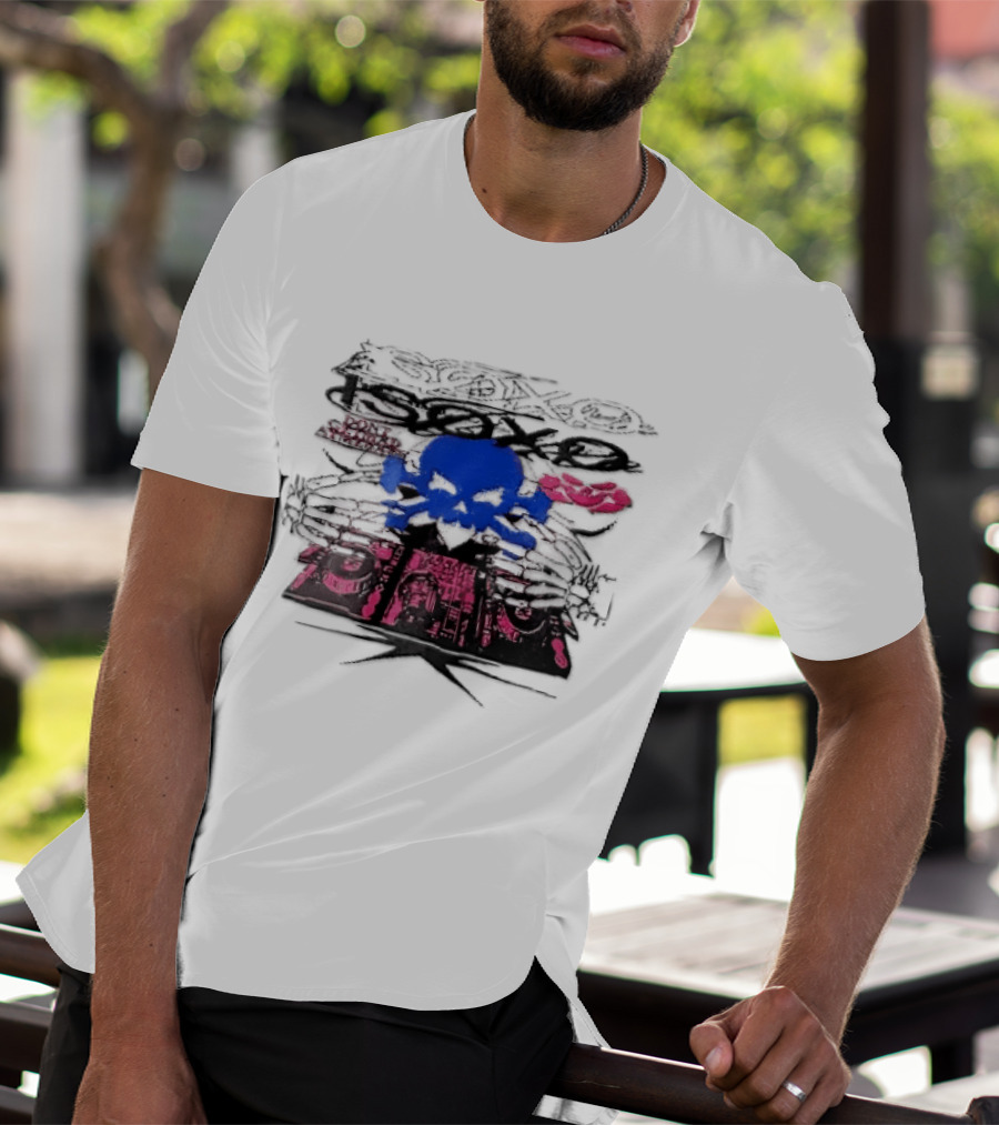 Isoxo Dont Get Mad Aim Back Blue Skull Skeleton Hands Dj Turntables T-Shirt