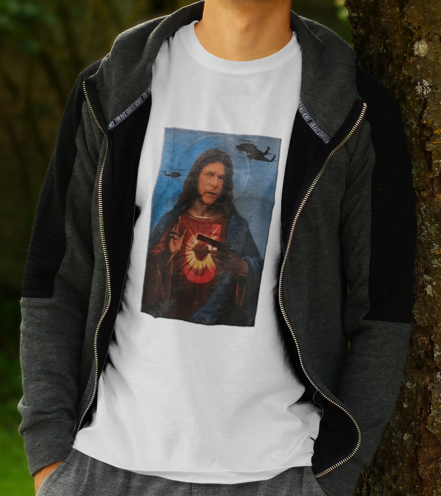 Jesus With Handgun And Military Helicopters Halo T-Shirt